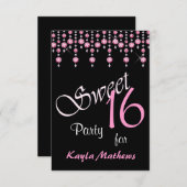 明るいピンクのダイヤモンドカーテンスイート16パーティー 招待状 (正面/裏面)