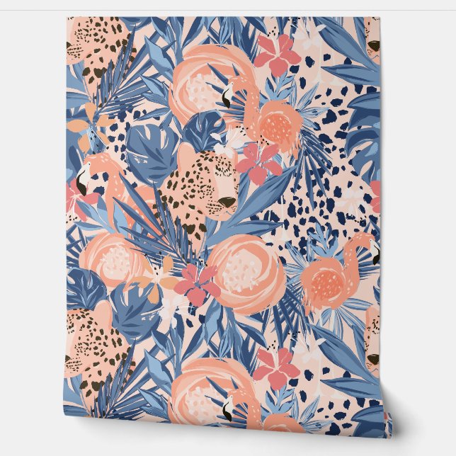 明るいピンクのチーズとフラミンゴ熱帯産 壁紙 (ほどく)