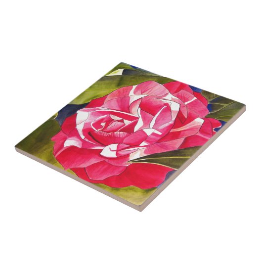 明るいピンクのツバキの水彩アートフラワー タイル (側面)