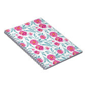 明るいピンクのティール(緑がかった色)水彩夏の花柄 ノートブック (右側)