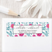 明るいピンクのティール(緑がかった色)水彩夏の花柄 ラベル (インサイチュ)