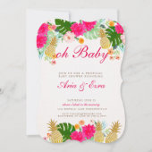 明るいピンクのトロピカルパイナップルベイビーシャワー招待状 招待状 (正面)