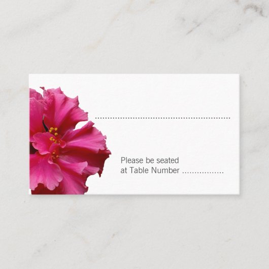 明るいピンクのハイビスカスエスコート席カード プレイスカード (正面)