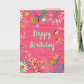明るいピンクのハッピーバースデーの国の花 カード (正面)