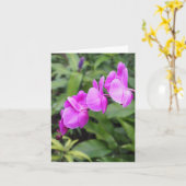 明るいピンクのハワイアン花折りグリーティングカード カード (黄色い花)