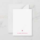 明るいピンクのハートと名前 ノートカード (正面)