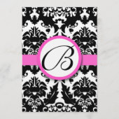 明るいピンクのハートと渦巻きダマスクの結婚式メニュー メニュー (正面)