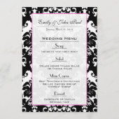 明るいピンクのハートと渦巻きダマスクの結婚式メニュー メニュー (裏面)