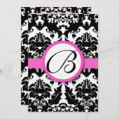 明るいピンクのハートと渦巻きダマスクの結婚式メニュー メニュー (正面/裏面)