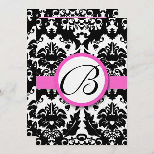 明るいピンクのハートと渦巻きダマスクの結婚式メニュー メニュー (正面/裏面)