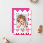 明るいピンクのハート写真バレンタインデー ノートカード (正面/裏面インサイチュ)