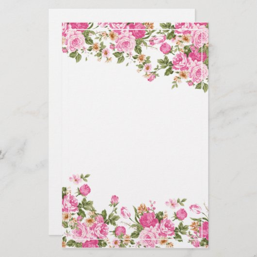 明るいピンクのバラそして陰刻フレーム 便箋 (正面/裏面)