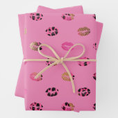 明るいピンクのバラとヒョウの唇 ラッピングペーパーシート (インサイチュ)