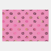 明るいピンクのバラとヒョウの唇 ラッピングペーパーシート (正面)
