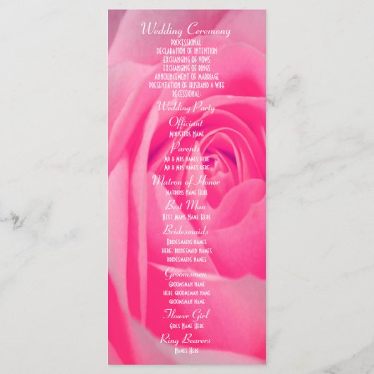 明るいピンクのバラのフローラ教会の結婚式プログラム プログラム (裏面)