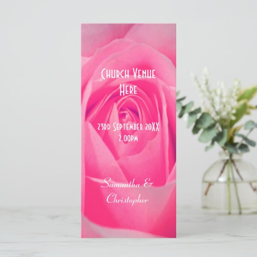 明るいピンクのバラのフローラ教会の結婚式プログラム プログラム (スタンド正面)