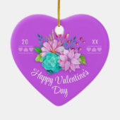 明るいピンクのバレンタインに名前を付けたかわいい花束 セラミックオーナメント (裏面)