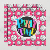 明るいピンクのバレーボールのパターン 招待状 (正面/裏面)