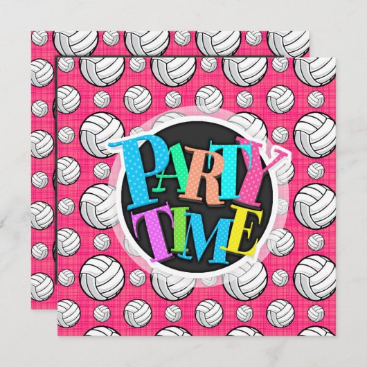 明るいピンクのバレーボールのパターン 招待状 (正面/裏面)