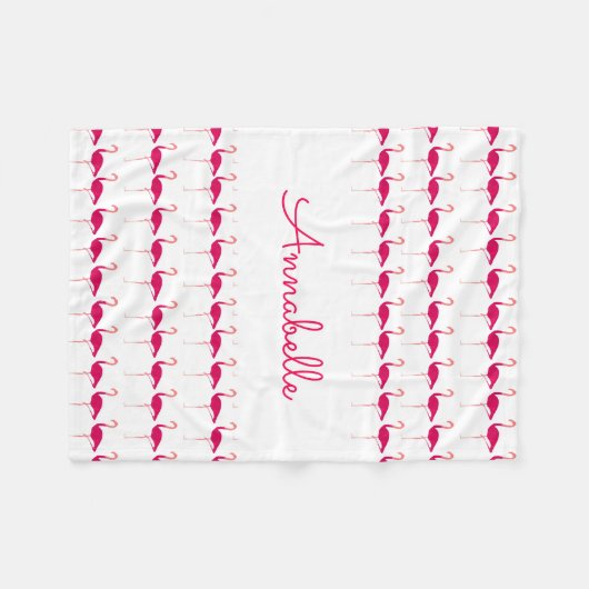 明るいピンクのパーソナライズされたウォーターカラーフラミンゴプリント フリースブランケット (正面(横))