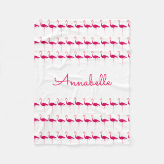 明るいピンクのパーソナライズされたウォーターカラーフラミンゴプリント フリースブランケット