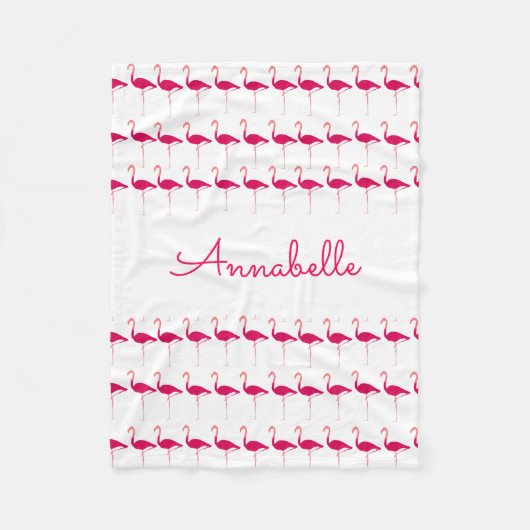 明るいピンクのパーソナライズされたウォーターカラーフラミンゴプリント フリースブランケット (正面)