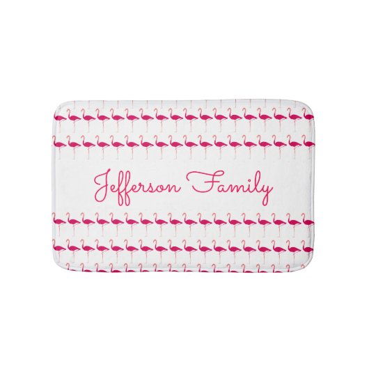 明るいピンクのパーソナライズな水彩画のフラミンゴのプリント バスマット (正面)