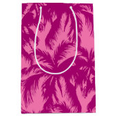 明るいピンクのパーム模様 ミディアムペーパーバッグ (正面)