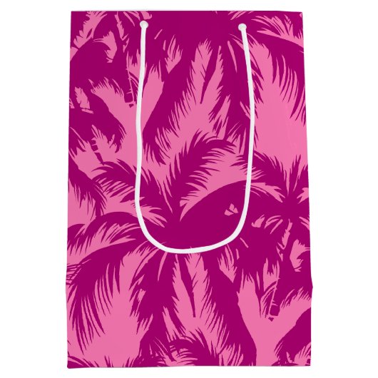 明るいピンクのパーム模様 ミディアムペーパーバッグ (裏面)