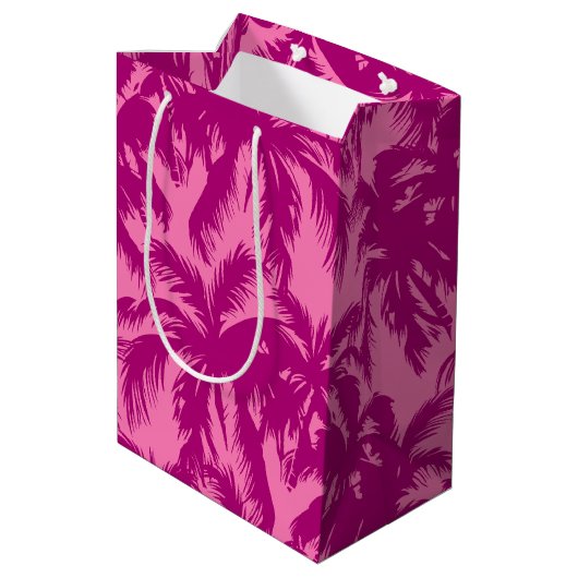 明るいピンクのパーム模様 ミディアムペーパーバッグ (裏面アングル)