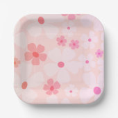 明るいピンクのピーチフラワーパワースクエア ペーパープレート (正面)