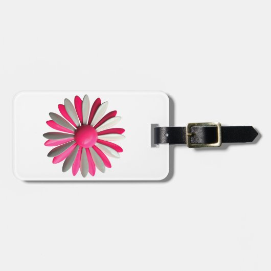 明るいピンクのファンキーレトロモダンデイジーフラワーファッション ラゲッジタグ (正面横)