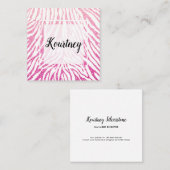 明るいピンクのフェイクなグリッターのシマウマパターン白フレーム スクエア名刺 (正面/裏面)