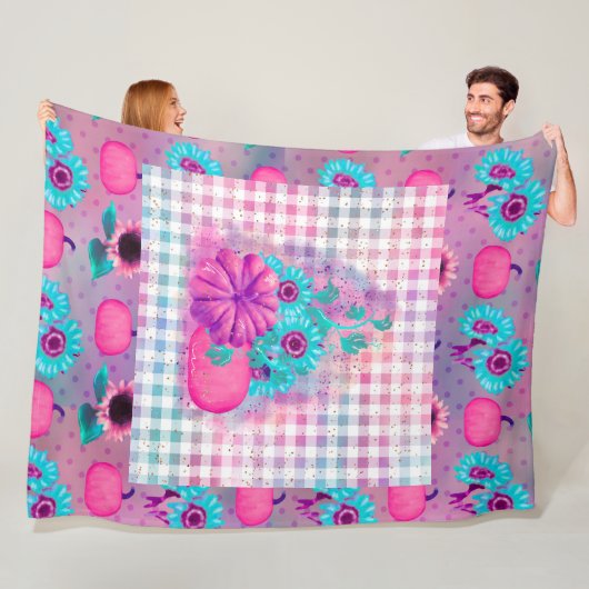 明るいピンクのフォールカンプキンズ&アクアサンフラワー フリースブランケット (インサイチュ)