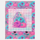 明るいピンクのフォールカンプキンズ&アクアサンフラワー フリースブランケット (正面)