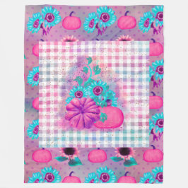 明るいピンクのフォールカンプキンズ&アクアサンフラワー フリースブランケット