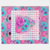 明るいピンクのフォールカンプキンズ&アクアサンフラワー フリースブランケット (正面(横))