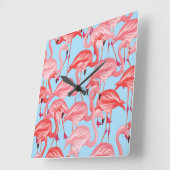 明るいピンクのフラミンゴスオンブルー スクエア壁時計 (傾斜)