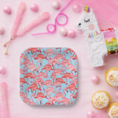 明るいピンクのフラミンゴスオンブルー ペーパープレート (パーティー)