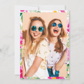 明るいピンクのフローラの水色金ゴールドシック甘い16 招待状 (裏面)