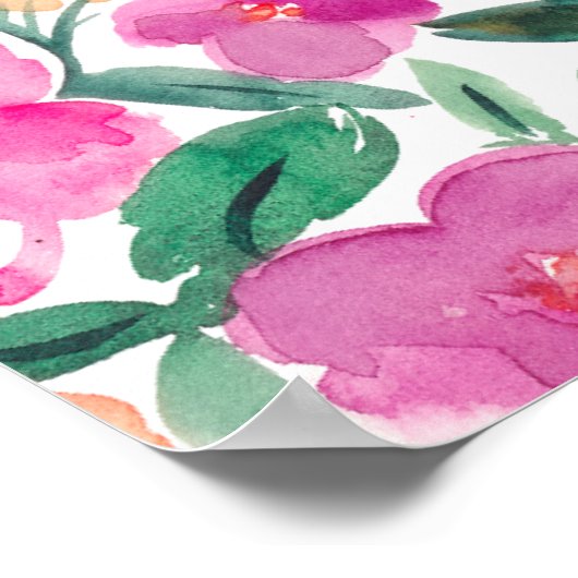 明るいピンクのフローラスクリプトブライダルシャワーへようこそ ポスター (角)