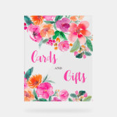 明るいピンクのフローラスクリプトブライダルシャワー記号 アクリルサイン (正面)