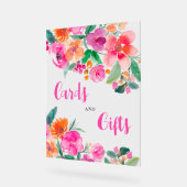 明るいピンクのフローラスクリプトブライダルシャワー記号 アクリルサイン (傾斜)