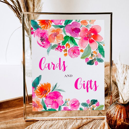 明るいピンクのフローラスクリプトブライダルシャワー記号 ポスター