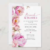 明るいピンクのフローラブランチと泡立つブライダル 招待状 (正面)