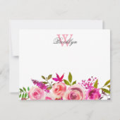 明るいピンクのフローラモノグラムの植物 サンキューカード (正面)