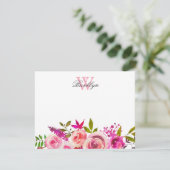 明るいピンクのフローラモノグラムの植物 サンキューカード (スタンド正面)