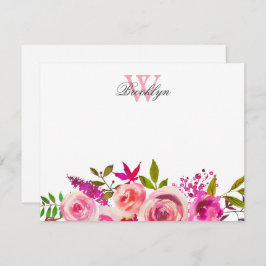 明るいピンクのフローラモノグラムの植物 サンキューカード