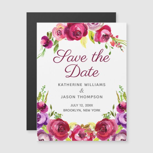 明るいピンクのフローラ日付磁気カードを保存 (正面/裏面)