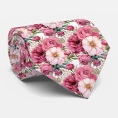 明るいピンクのフローラ水色ネックタイ ネクタイ (ロール)